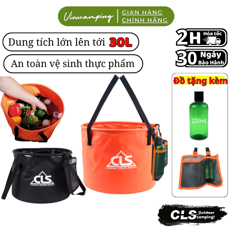 Xô đựng nước gấp gọn chính hãng CLS, xô đựng vật dụng camping cắm trại dã ngoại an toàn khi sử dụng