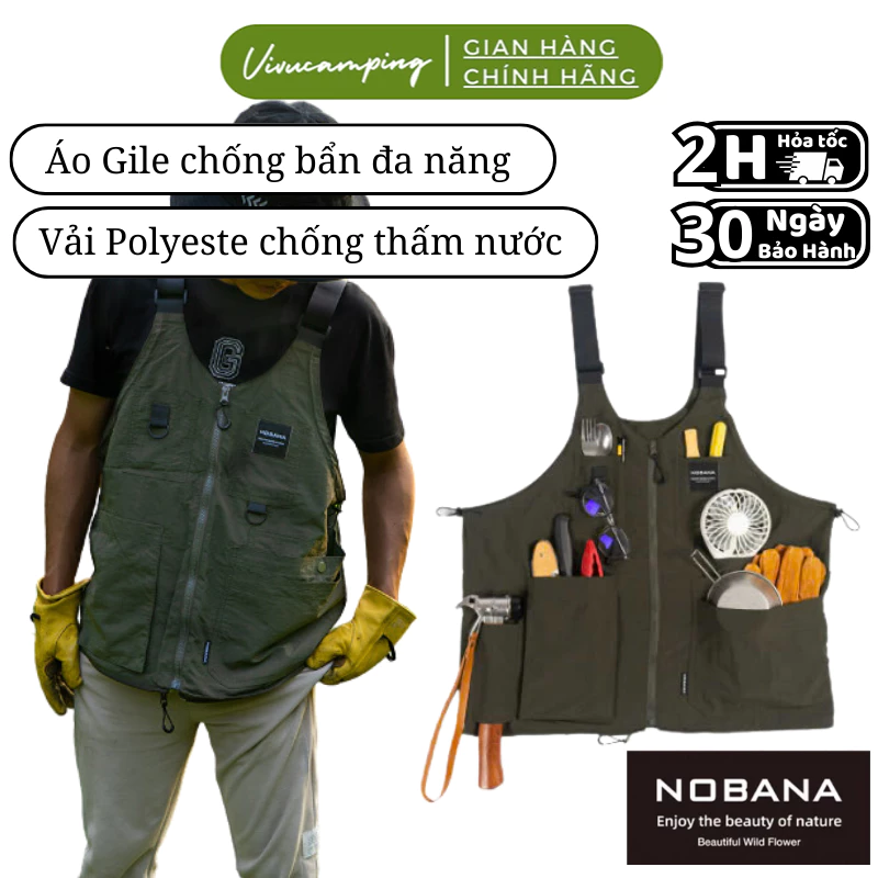 Áo Gile đựng dụng cụ cắm trại dã ngoại chính hãng Nobana, áo đa năng đựng đồ dùng sức chứa lớn