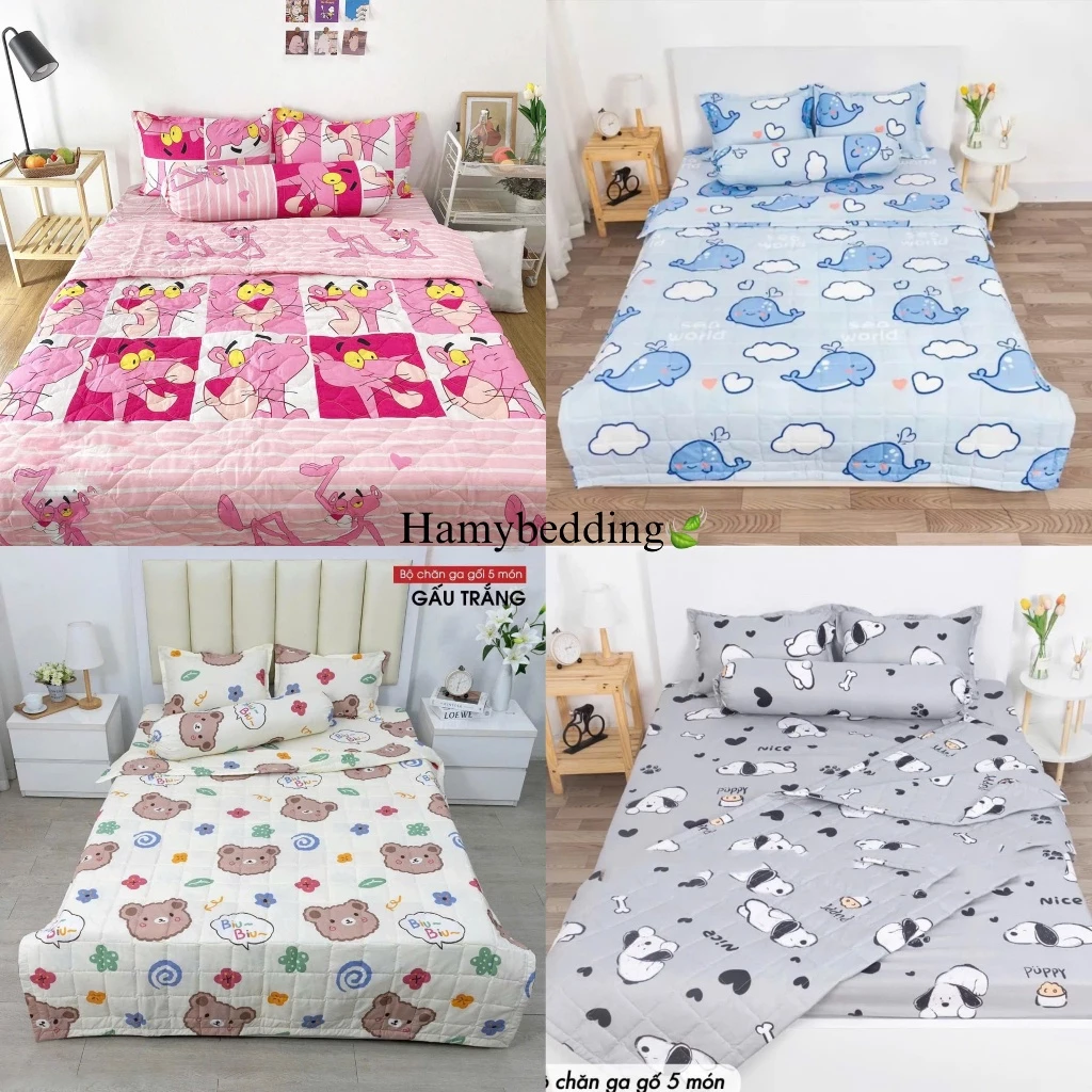 Set 5 món chăn hè chần bông ga gối Cotton Poly