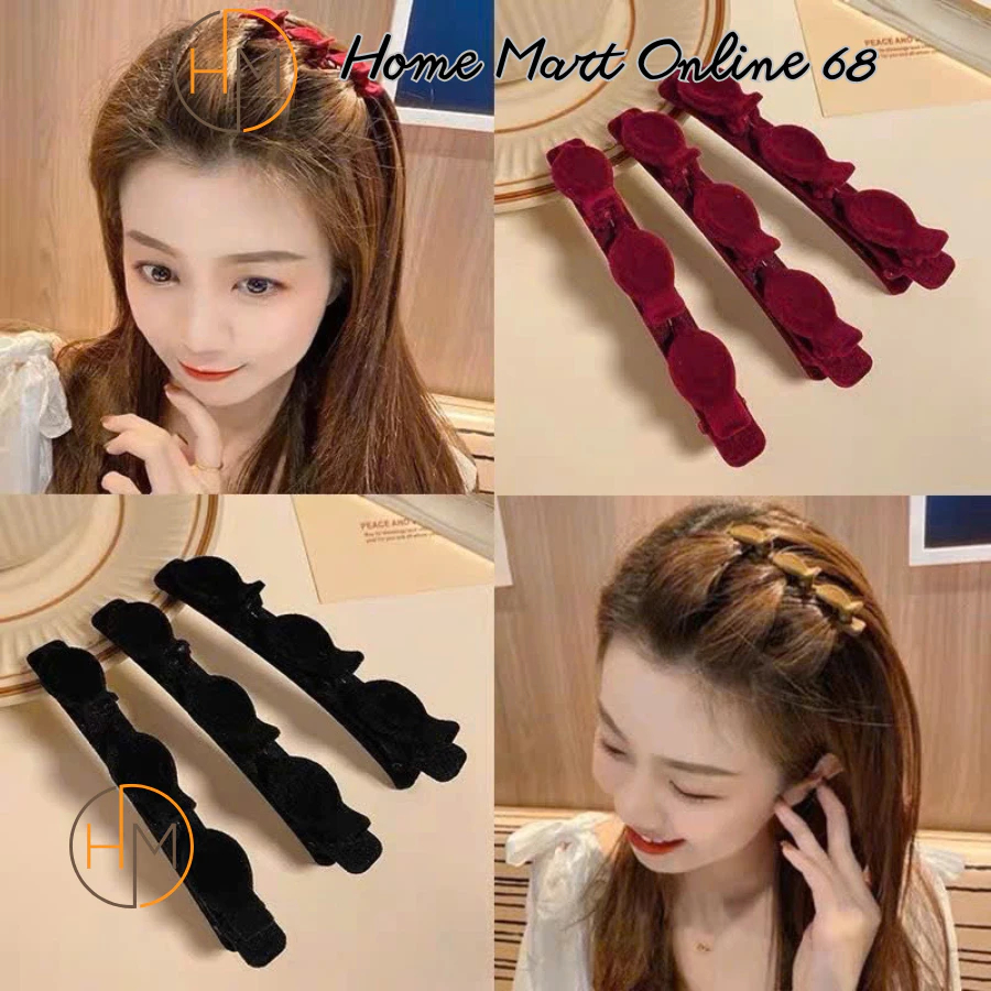 HM60887 Kẹp Tóc Mái Phối Vải Nhung Độc Đáo Cho Nữ HM68