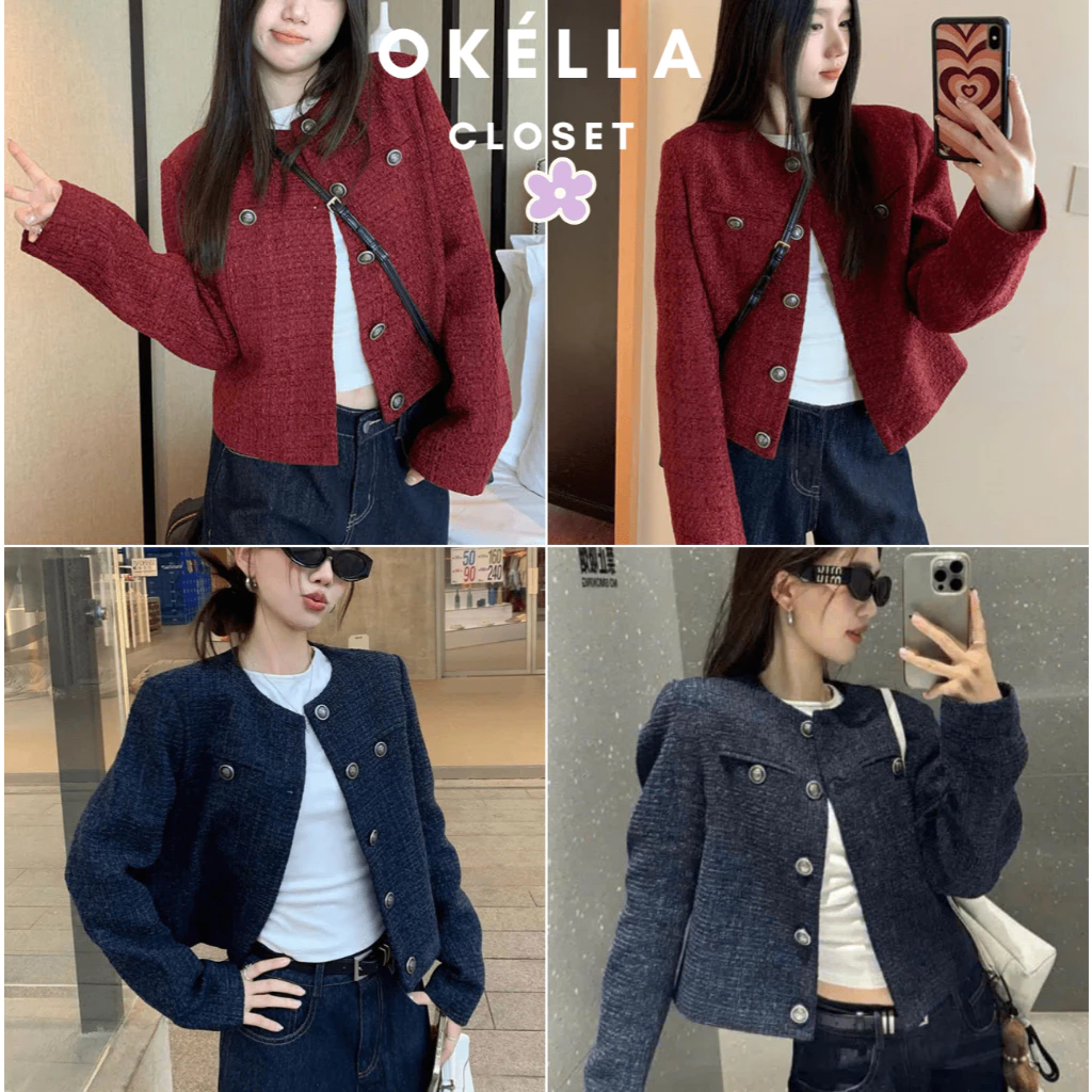 Áo khoác DẠ TWEED CAO CẤP, áo khoác dạ nữ 2 lớp dày dặn 030 Okélla (hàng QC cao cấp)