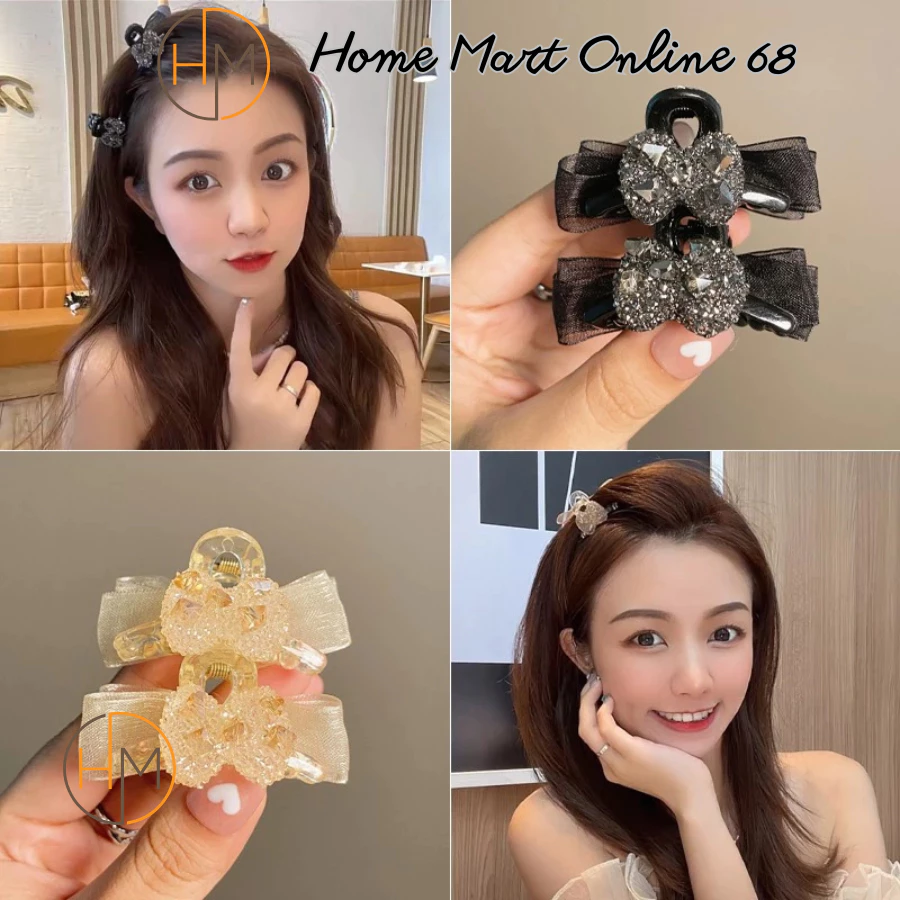 HM62185 Kẹp Tóc Hình Nơ Đính Đá Hai Mặt Thời Trang Hàn Quốc HM68