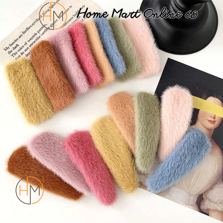 HM60230 Kẹp Tóc Dễ Thương Phủ Lông Hình Trái Tim Màu Kẹo Phụ Kiện Thời Trang Cho Nữ HM68