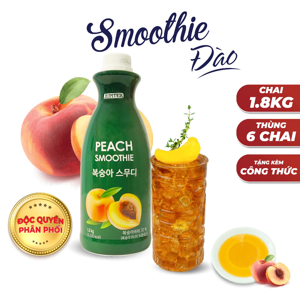 Sốt Đào Nghiền Nhuyễn Jupiter 1,8kg - Smoothie Hàn Quốc - Pha Trà Trái Cây, Đá Xay, Soda, Trà Sữa,..