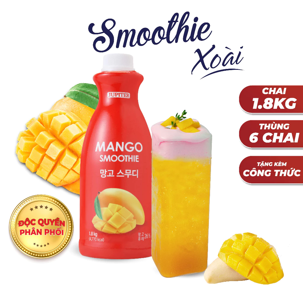 Sốt Xoài Nghiền Nhuyễn Jupiter 1,8kg - Smoothie Hàn Quốc - Pha Chế Trà Trái Cây, Đá Xay, Soda,...