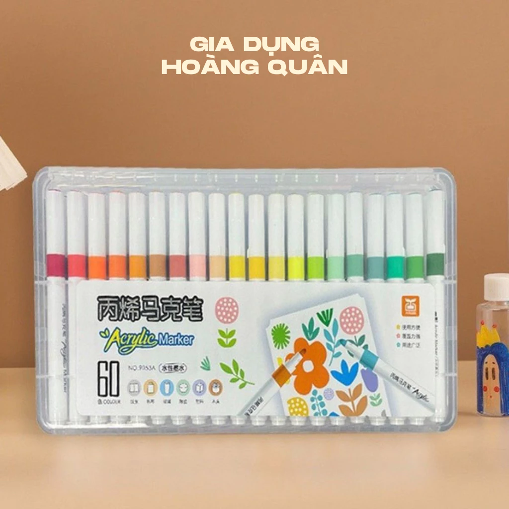 Bộ Màu Acylic Marker 60 Bút - Bút Màu DIDOOGLT Không Lem Không Dính Tay An Toàn Cho Bé