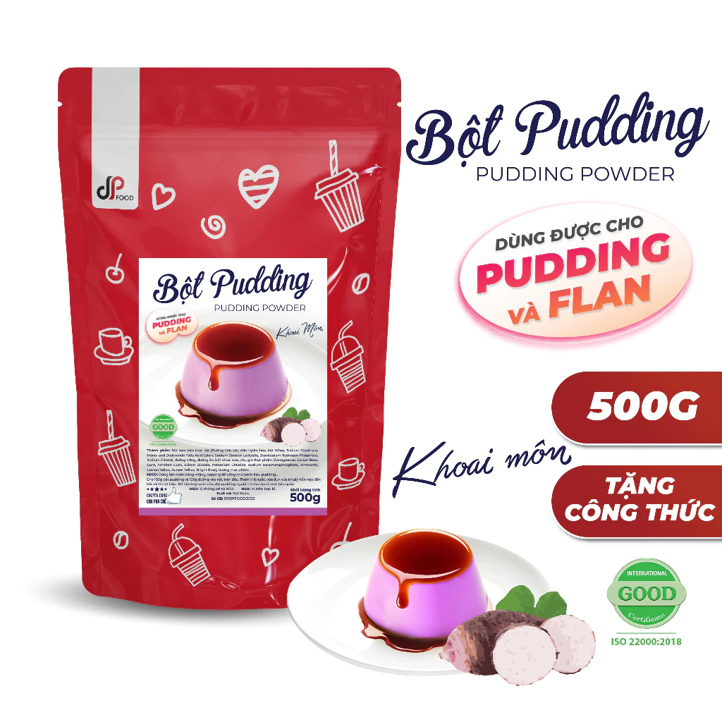 Bột Pudding Khoai Môn DPFOOD 500G - Thơm Ngon Mềm Mịn, Làm Topping Trà Sữa, Chè, Cacao/Milo Dầm