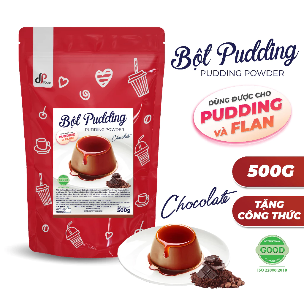 Bột Pudding Chocolate DPFOOD - Gói 500g - Thơm Ngon Mềm Mịn, Làm Topping Trà Sữa, Chè, Cacao Dầm,...