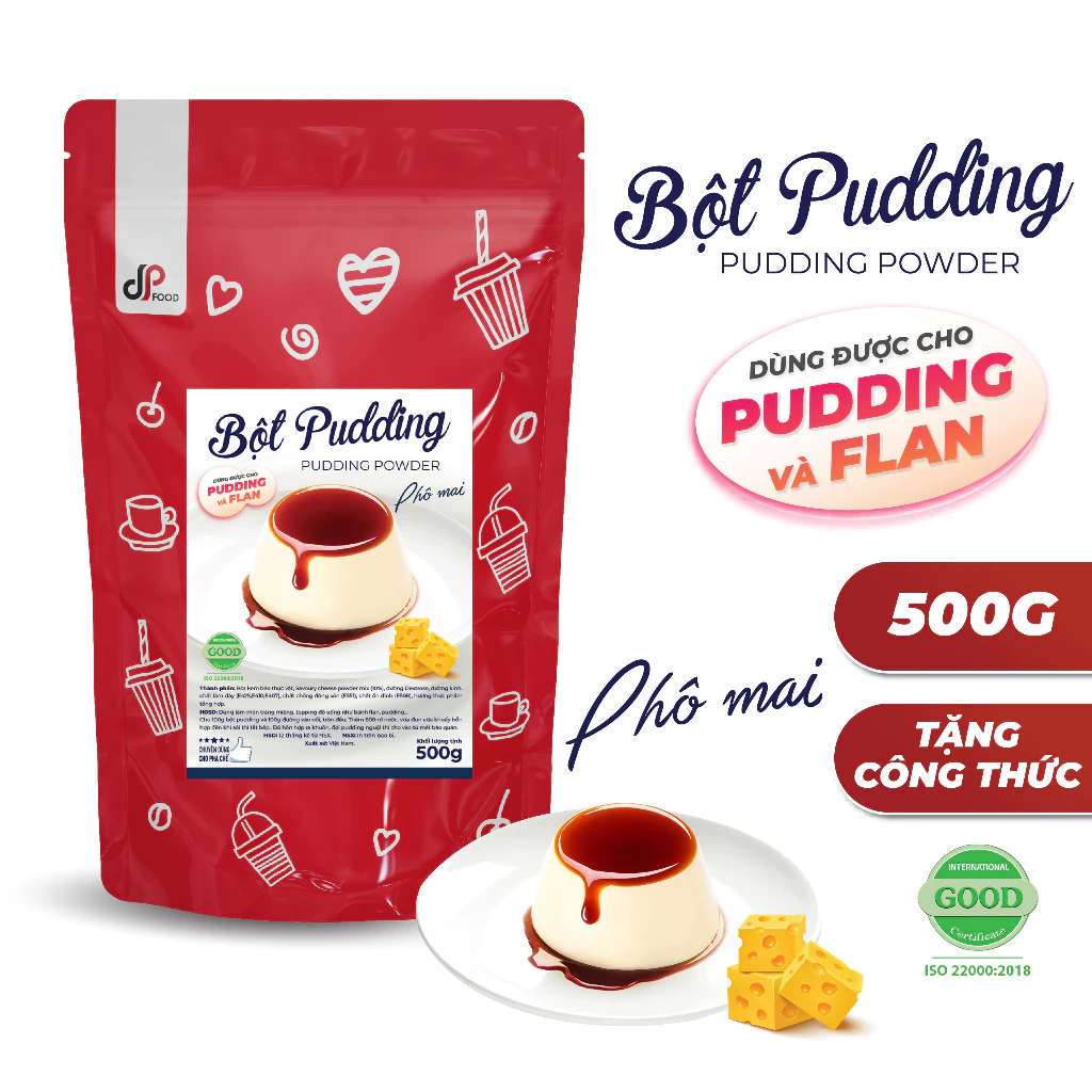 Bột Pudding Phô Mai DPFOOD - Gói 500G - Thơm Ngon Mềm Mịn - Làm Topping Trà Sữa, Chè, Cacao/Milo Dầm