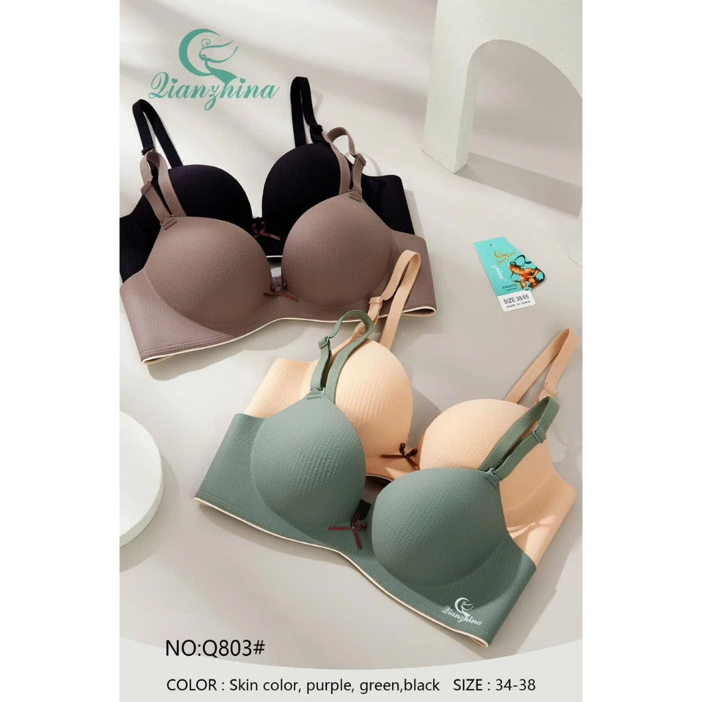 Áo Lót Nữ Không Gọng Đúc Su Đệm Dày 3Cm Nâng Ngực, Áo ngực su đúc đệm dày hình bàn tay vân sọc đính nơ cao cấp 803