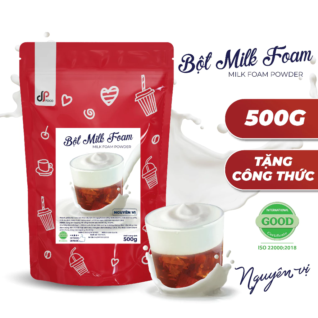 Bột Milk Foam Nguyên Vị DP FOOD 500G - Thơm Béo Đậm Đà - Làm Topping Rót Lên Trên Trà Sữa, Cà Phê