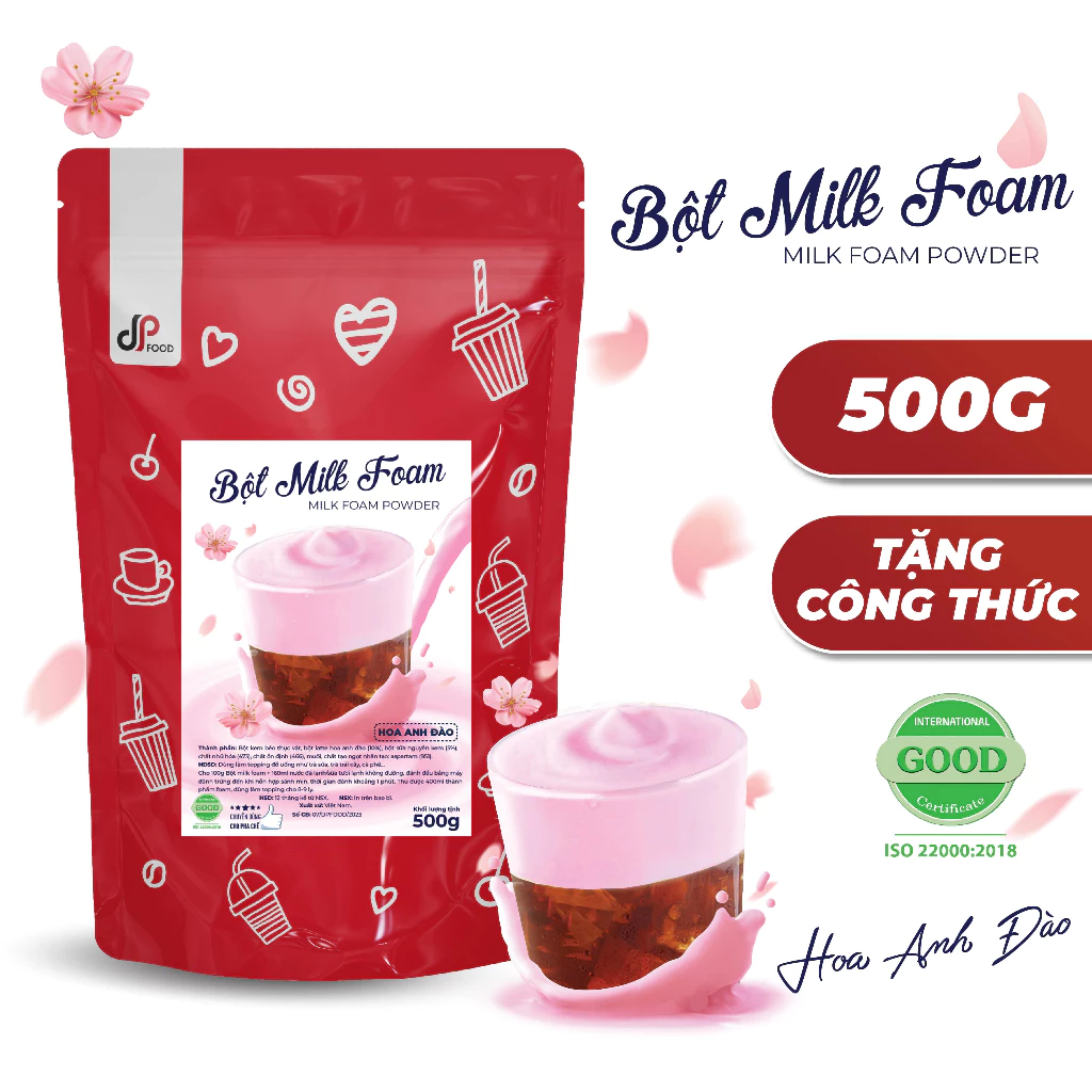 Bột Milk Foam Hoa Anh Đào DPFOOD 500G - Thơm Béo Đậm Đà - Làm Trà Sữa, Cà Phê, Sốt Chấm Bánh