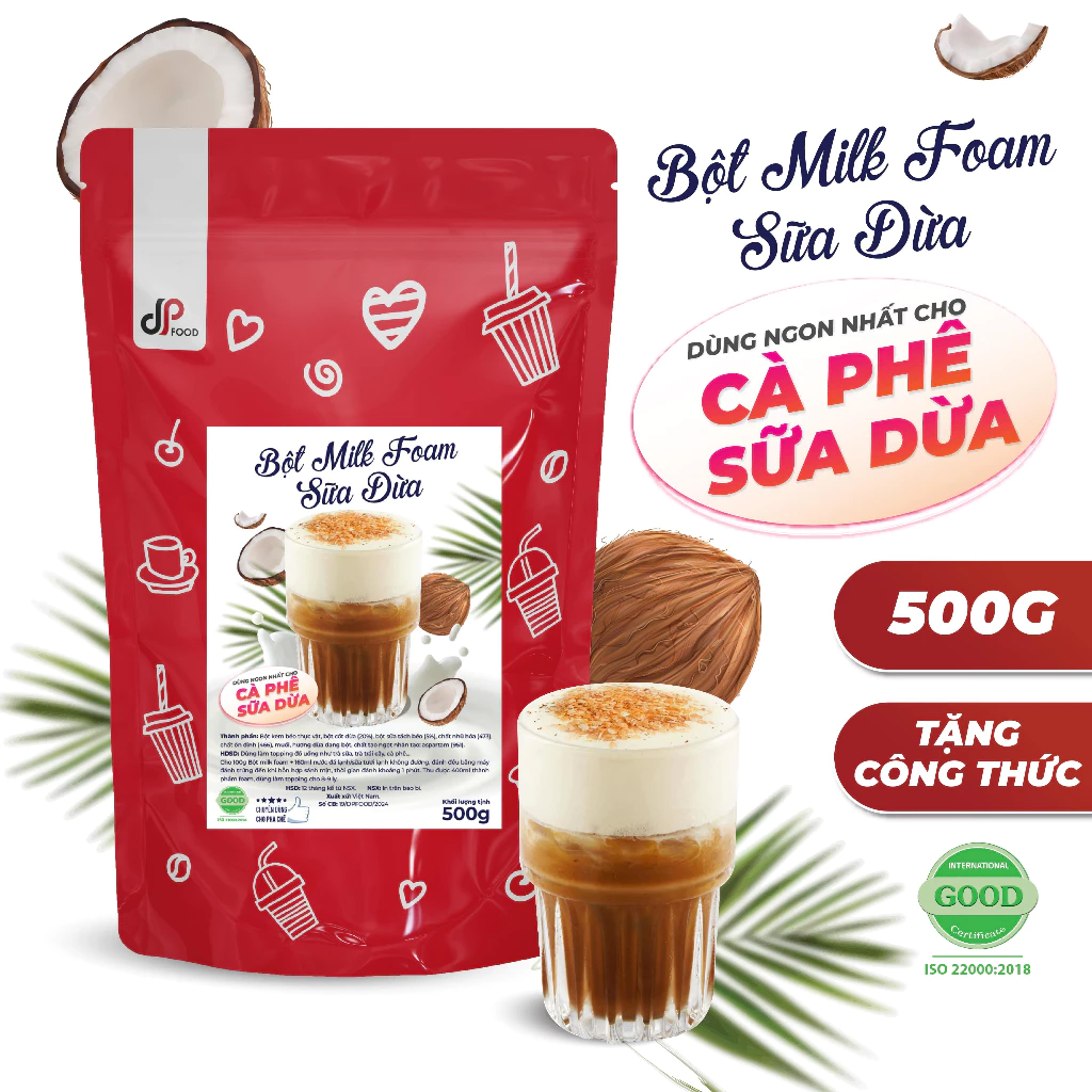 Bột Milk Foam Sữa Dừa (Cốt Dừa) DP FOOD 500G - Sánh Mịn Thơm Béo Đậm Đà - Dùng Cho Trà Sữa, Cà Phê