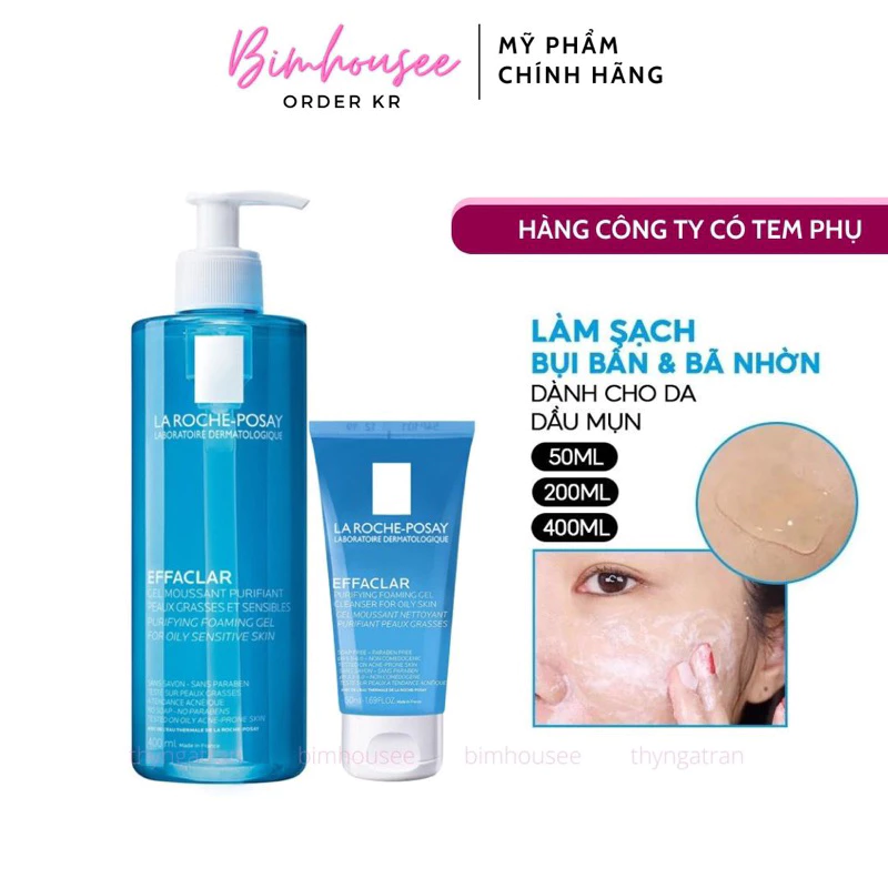 Sữa rửa mặt LA ROCHE POSAY Effaclar Purifying Gel rửa mặt giảm dầu mụn Laroche LRP 200ml 400ml 50ml