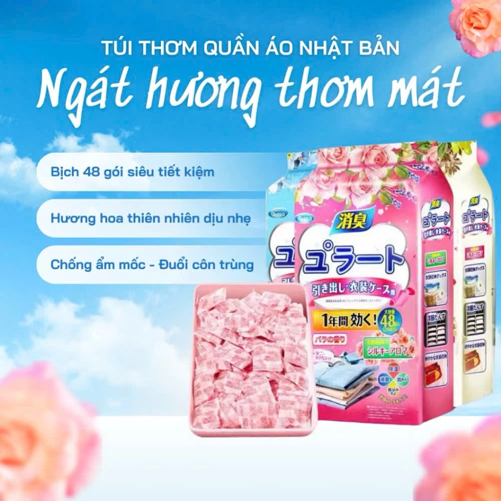 TÚI 48 Viên Thơm Long Não Để tủ Quần Áo , Tủ Giầy Dép Hương Hoa Tự Nhiên Chống Ẩm Mốc Đuổi Côn Trùng Hiệu Quả Cao