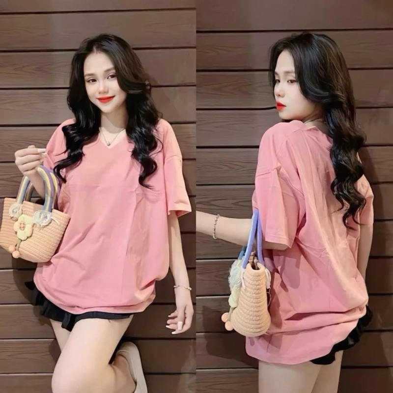 ÁO THUN COTTON GIẤY FORM RỘNG CỔ TIM NHIỀU MÀU Nữ Top Nhung women