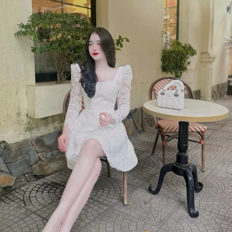 Đầm Dự Tiệc Thiết Kế Cao Cấp Với chất liệu Ren Hoa Nổi Cúp Ngực Dáng Xòe Thanh Lịch Tôn Eo Dolldiva
