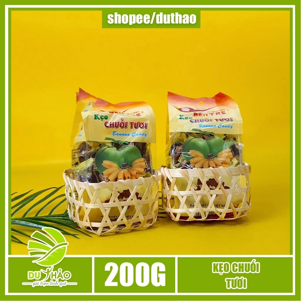 Kẹo chuối tươi Hai Tỏ nước cốt dừa, dẻo quẹo, béo bùi 200g, đặc sản kẹo chuối Bến Tre