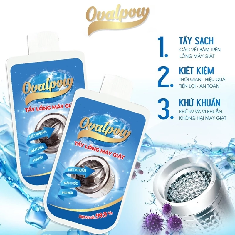 Tẩy Lồng Máy Giặt OVALPOW 300gr + Tẩy Mốc Gioăng Cao Su Cao Cấp 100gr. Giúp Làm Và Loại Bỏ Vi Khuẩn Nâm Mốc