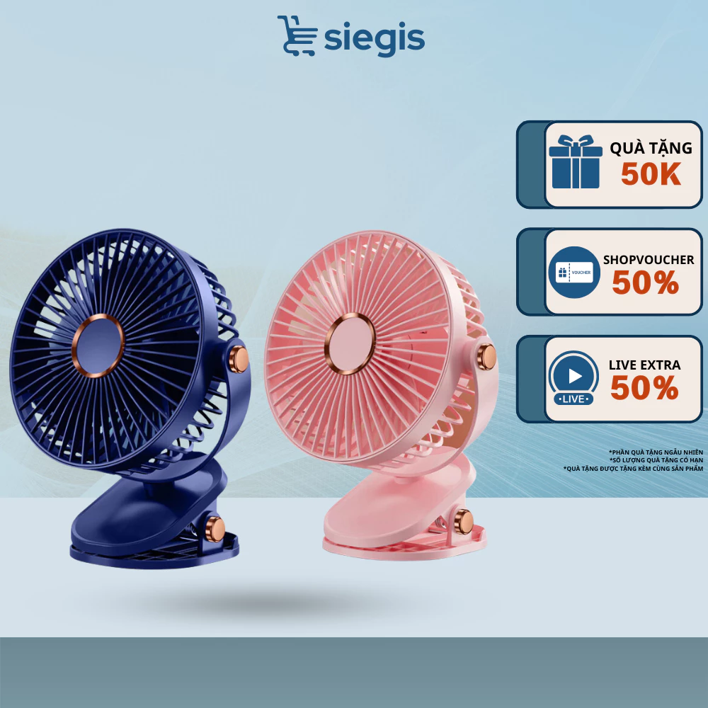 Quạt Kẹp Bàn Tích Điện 5 Cấp Độ Gió  - Quạt Để Bàn Xoay 360 Tích Hợp Đèn Ngủ