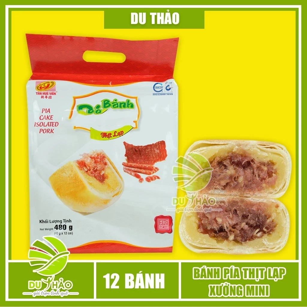 Bánh pía Thịt Lạp Mini 12 bánh Tân Huê Viên, đặc sản Sóc Trăng, bánh pía nhân mặn, đồ ăn vặt Việt Nam