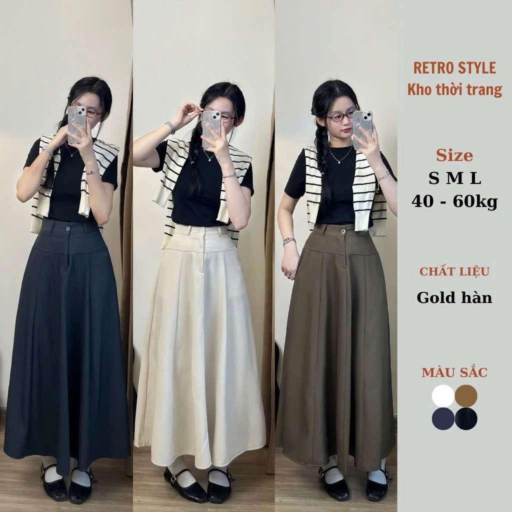 Chân váy xếp li dáng dài phong các hàn quốc ( kèm ảnh thật)