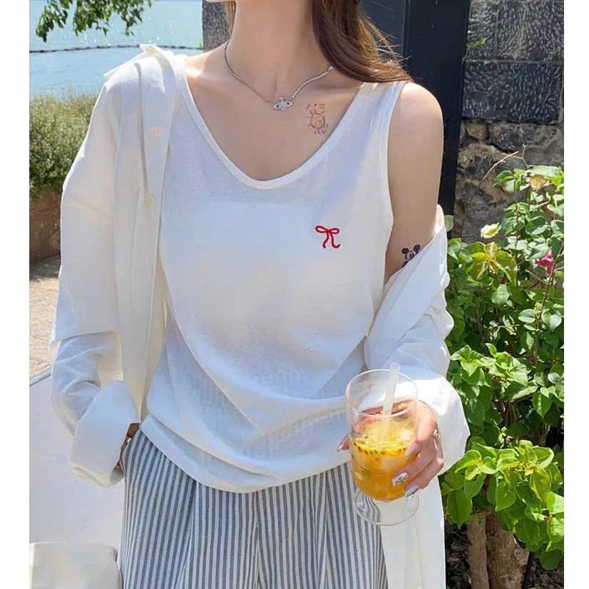 Áo thun 3 lỗ nữ In hình Nơ Xinh ANHSTORE chất thun xược siêu mát , phom rộng cá tính Full size 42kg - 75kg