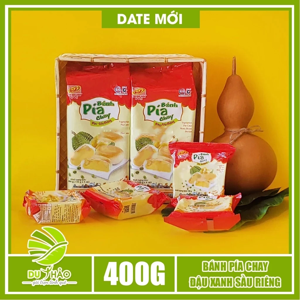 Bánh pía chay đậu xanh sầu riêng truyền thống Tân Huê Viên 400g, bánh pía không trứng Tân Huê Viên