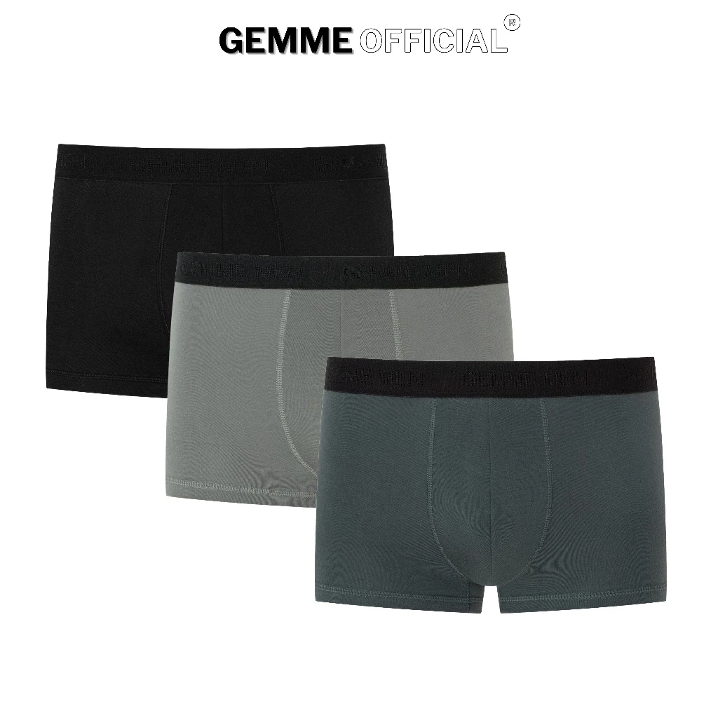 Combo 3 quần lót Boxer nam cotton Big Size GEMME MEN 55-150kg, Sợi Tre Kháng Khuẩn, Mềm Mịn, Co Giãn Tốt