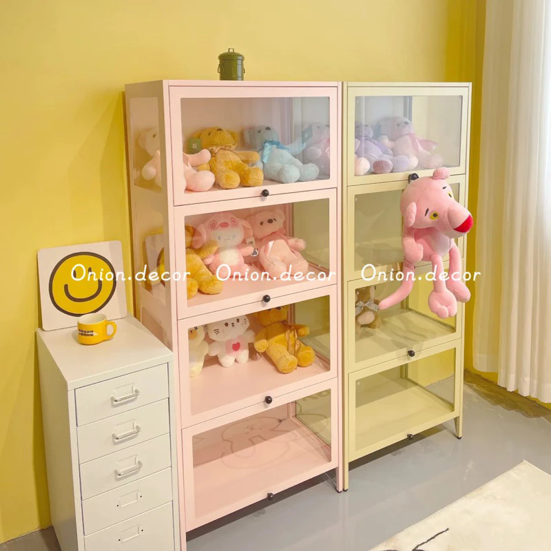 Tủ gỗ 5 tầng mica trong suốt 3 mặt để gấu chống bụi decor đa năng