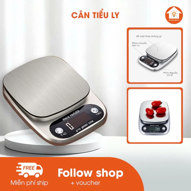 [Loại 1] Cân Tiểu Ly Điện Tử Nhà Bếp Định Lượng 0,1g-5kg và 1g - 10kg Độ Chính Xác Cao Kèm 2 Viên Pin AAA,