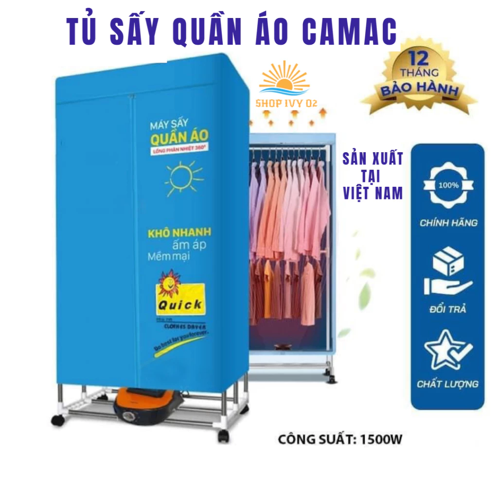 TỦ SẤY QUẦN ÁO CHÍNH HÃNG CAMAC CAO CẤP CÔNG SUẤT CAO 1500W KHUNG INOX BẢO HÀNH 12 THÁNG