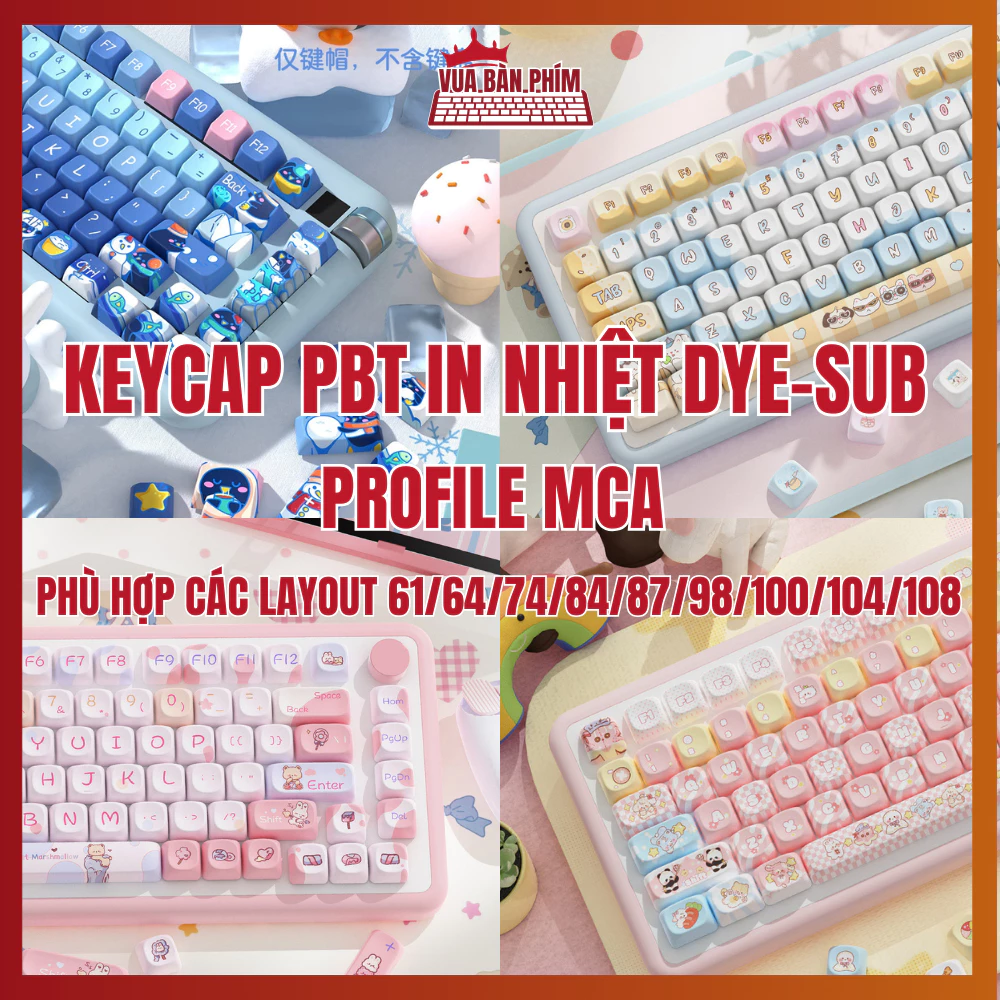 Bộ keycap cao cấp profile MCA , nhựa pbt , in nhiệt dye-sub ,đúc dày, nút bàn phím họa tiết dễ thương , 112 phím bấm