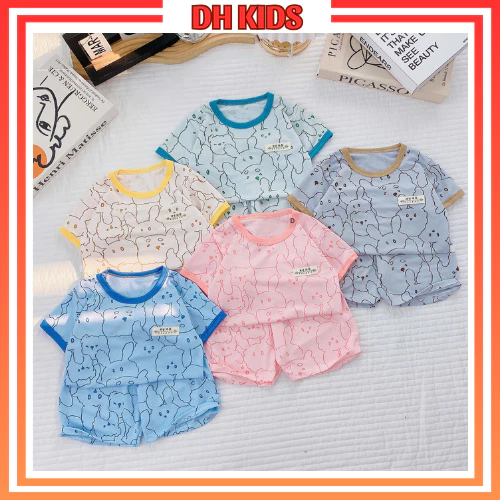 [ L05 ] Bộ cotton lạnh thông hơi cao cấp, thấm hút mồ hôi tốt dành cho bé trai bé gái 4 - 15kg - DH KIDS