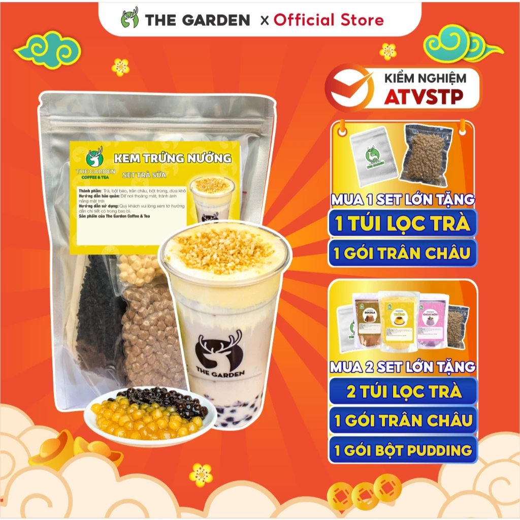 Set Trà Sữa Tự Pha Kem Trứng THE GARDEN, Nguyên Liệu Làm Trà Sữa 25-30 Ly