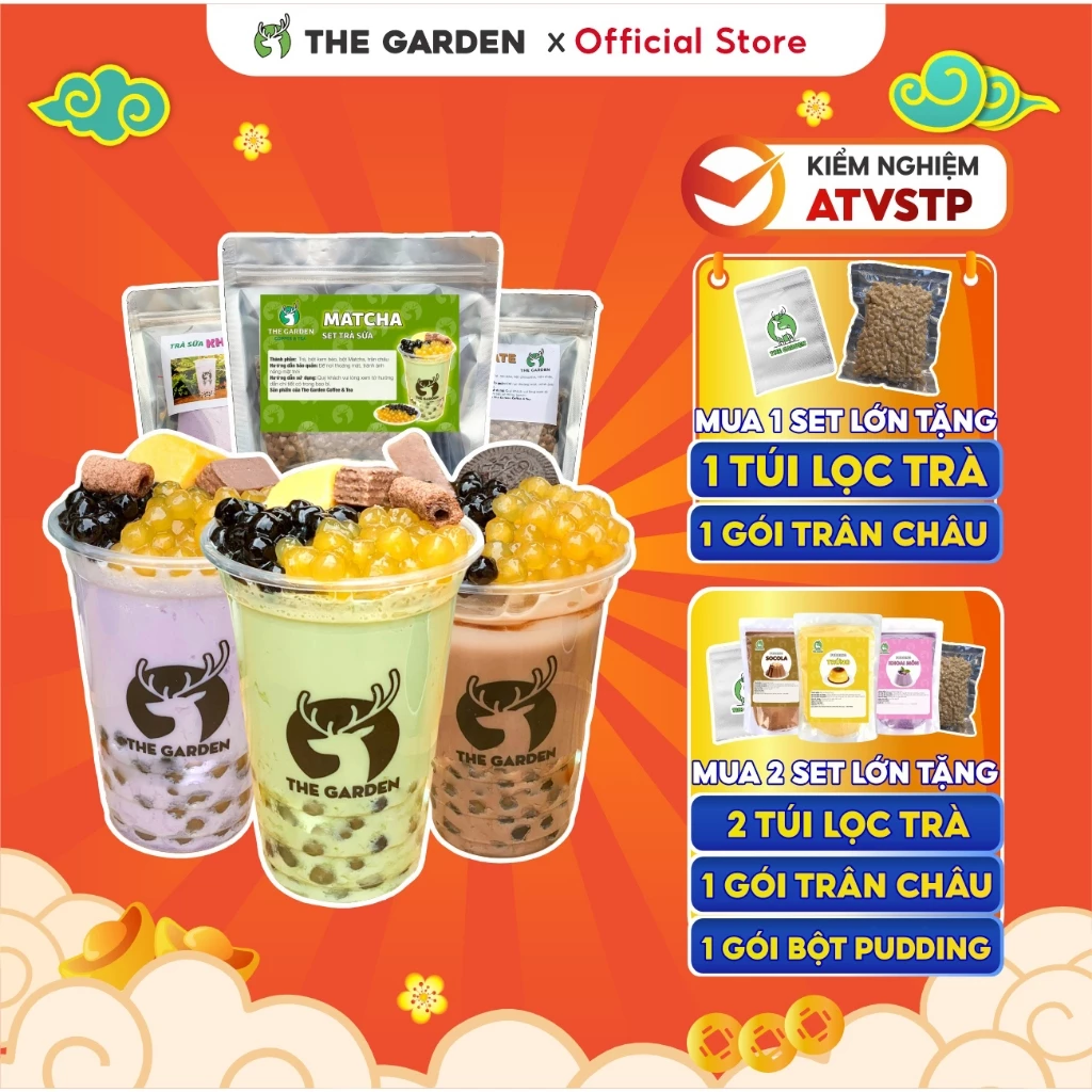 Set Trà Sữa Tự Pha Trân Châu Đường Đen, Nguyên Liệu Làm Trà Sữa Matcha, Chocolate, Khoai Môn 30-35 Ly THE GARDEN