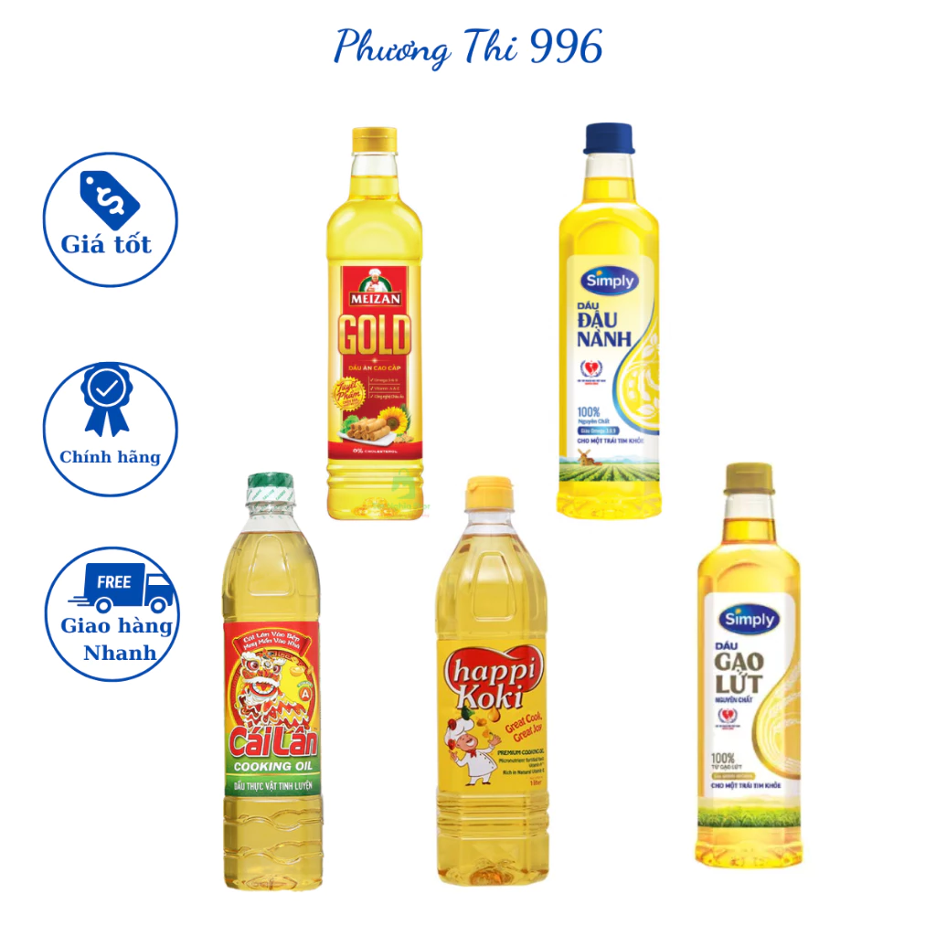 Dầu ăn 1 Lít/ Cái Lân/ Meizan Gold/ Happi Koki/ Simply đậu nành/ Simply gạo lứt