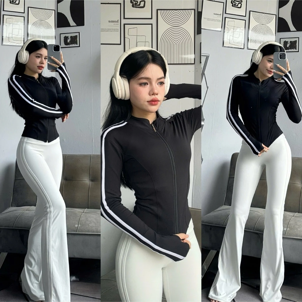 Áo Khoác Dài Tay Kiểu Sọc  Form Body Chuẩn Thể Thao Tập Gym -Yoga-Aerobic - Chạy bộ ⚡️ Hàng xuất khẩu ⚡️