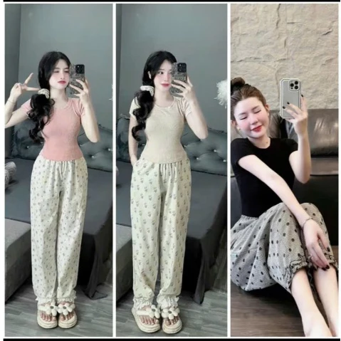 Sét bộ áo thun kèm quần dài mix quần bo rút gấu siêu xinh phong cách Hàn Quốc M1230
