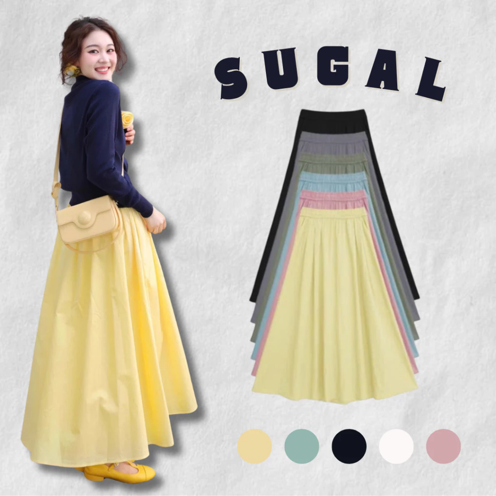 SUGAL - [HÀNG LOẠI 1] Chân Váy Nữ Dáng Dài Chất Thô Lụa Cạp Chun Hai Lớp Có Túi Dài 84cm | CV NU 073V1