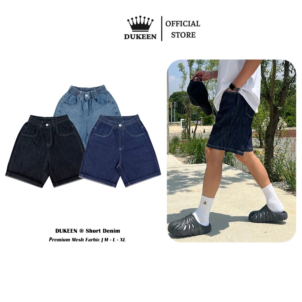 Quần Short Jeans Lửng Nam Nữ Dukeen, Cạp Chun Form Regular Unisex QS069