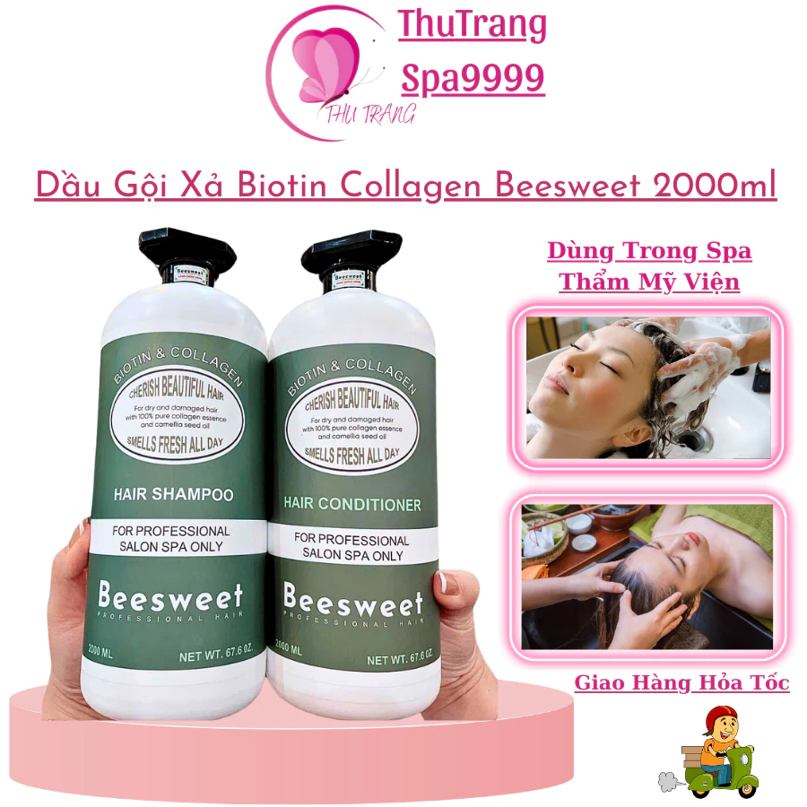 Dầu Gội Xả Biotin Collagen Beesweet Chai 2000ml | Giảm Khô Xơ Và Cải Thiện Độ Đàn Hồi Siêu Mượt.