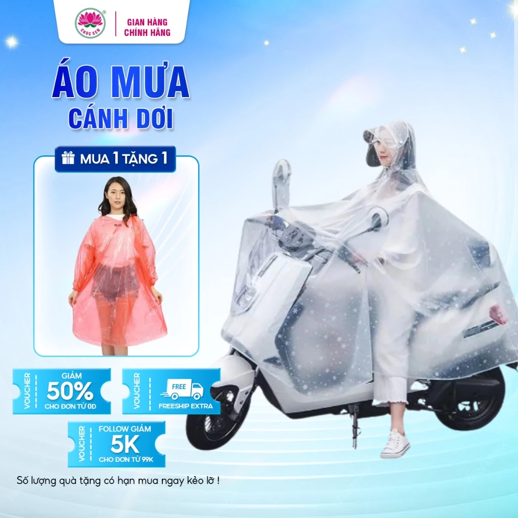 Áo mưa cánh dơi choàng họa tiết dễ thương chất PVC chống nước tốt, Kích thước D*R -164cm*145cm