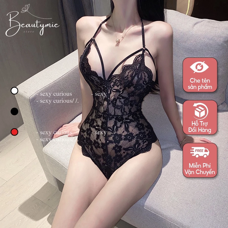 Bodysuits đồ lót liền thân xẻ đáy ren hoa sexy quyến rũ áo ngủ 1 mảnh phối dây ngực đen đỏ trắng gợi cảm JS61
