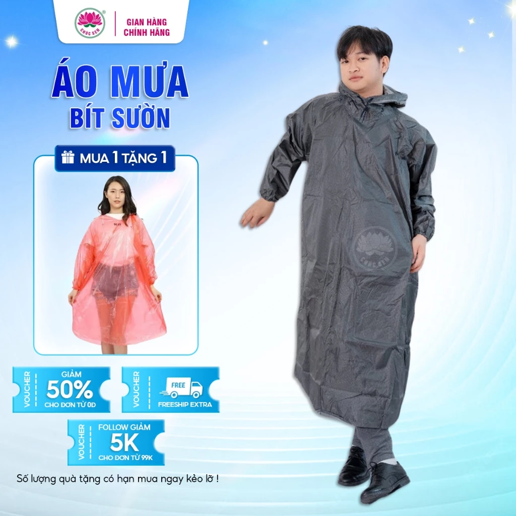 Áo Mưa Bít Sườn Bigsize Chúc Sen, Chất Liệu Vải Dù Trơn Siêu Bền, Chống Nước Tốt Dành Cho Nam Và Nữ