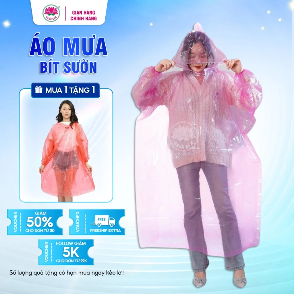Áo Mưa Bít Sườn Pe Chúc Sen Chĩnh hãng Chất Liệu Nguyên Zin, Không Kích Ứng Da, Chống Thấm Nước