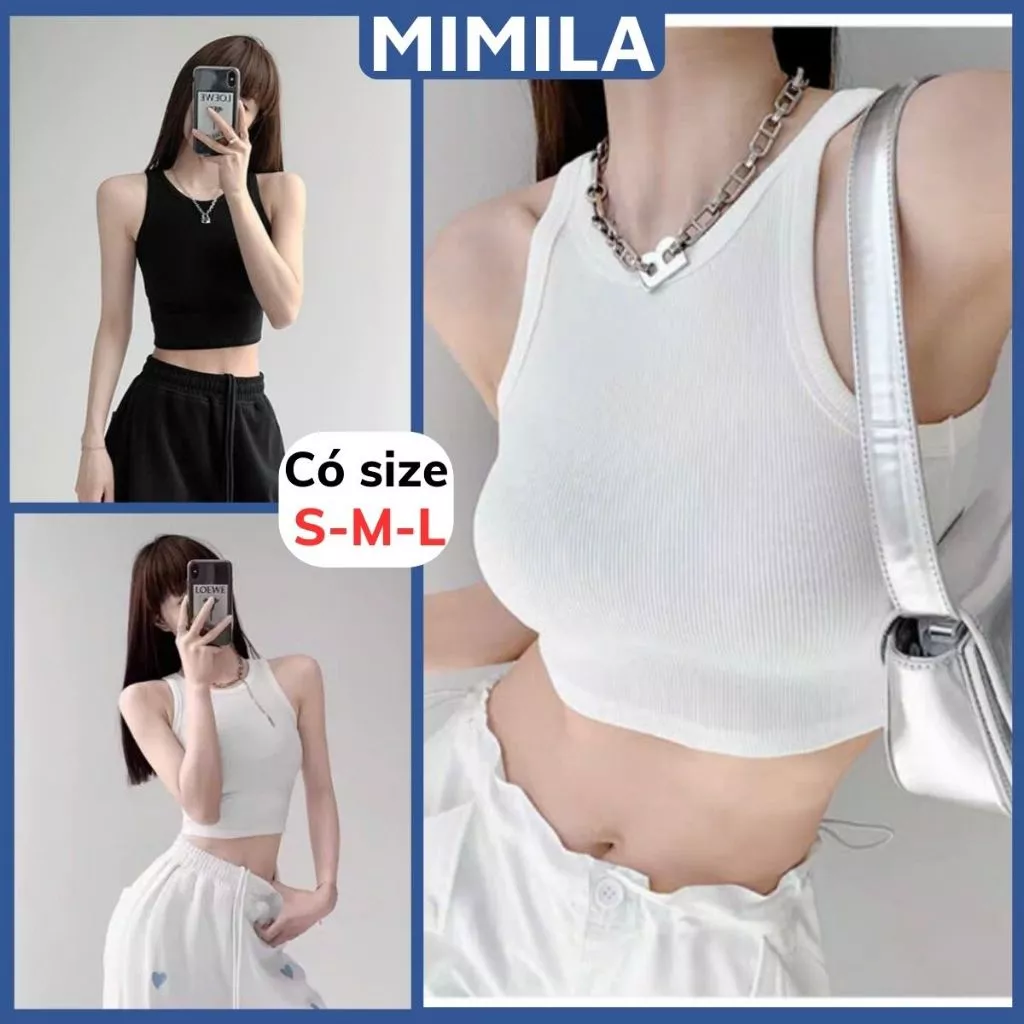 [CÓ SIZE] Áo Croptop Khoét Nách Nữ MIMILA Thiết Kế Dáng Ngắn Crt Ba Lỗ Ôm Dáng Chất Gân Dày - MA298