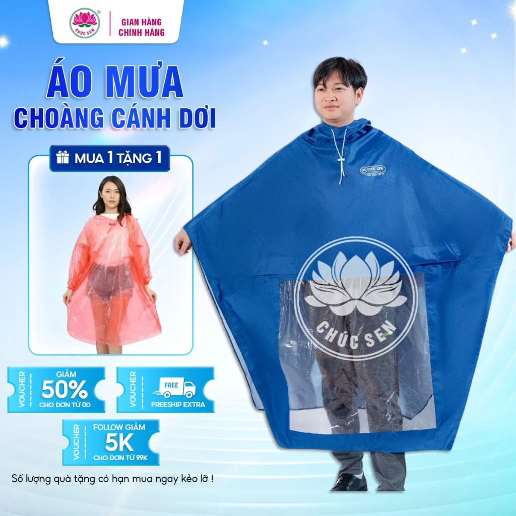 Áo Mưa Choàng Cánh Dơi Chúc Sen, Chất Vải Dù Cao Cấp Chống Nước Tốt, Bền, Đẹp Dành Cho Nam Và Nữ