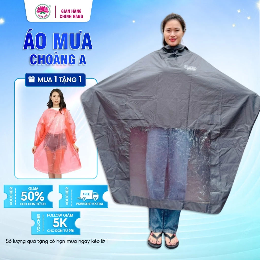 Áo Mưa Choàng A+ PHẢN QUANG CHÚC SEN , chất liệu polyeste, Họa Tiết Vân Tổ Ong, Màu Sắc Basic