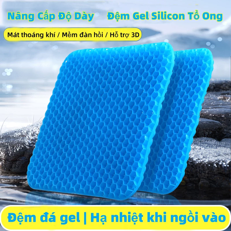 Đệm ghế ô tô Đệm Ngồi Gel Silicon Tổ Ong Cao Cấp, Nệm Lót Ghế 3D Thoáng Khí Mềm Mại Chống Mỏi Lưng